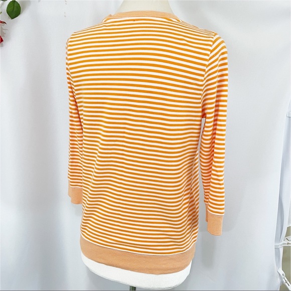 💋3/$20💋 Lands’ End Striped Cardigan Orange White Stripe Knit Sweater Cardigan - Picture 5 of 6